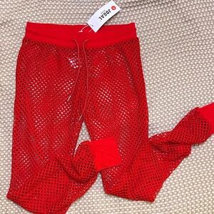 Red Fishnet Jogger Pants